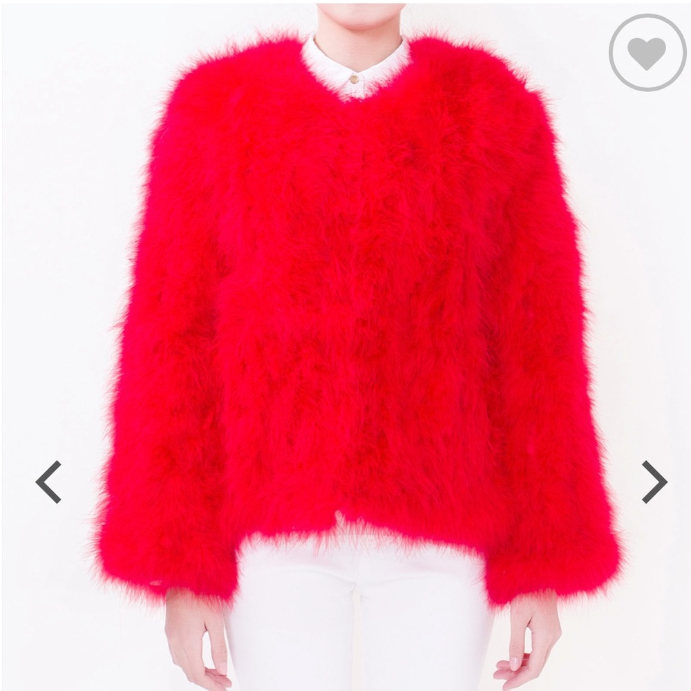 red fluffy jacket